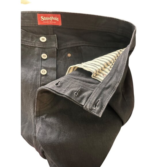 Sold The Stronghold SelvedgenStraight Leg Jeans Men 34 Black Button Fly Moto Roc - Picture 15 of 16